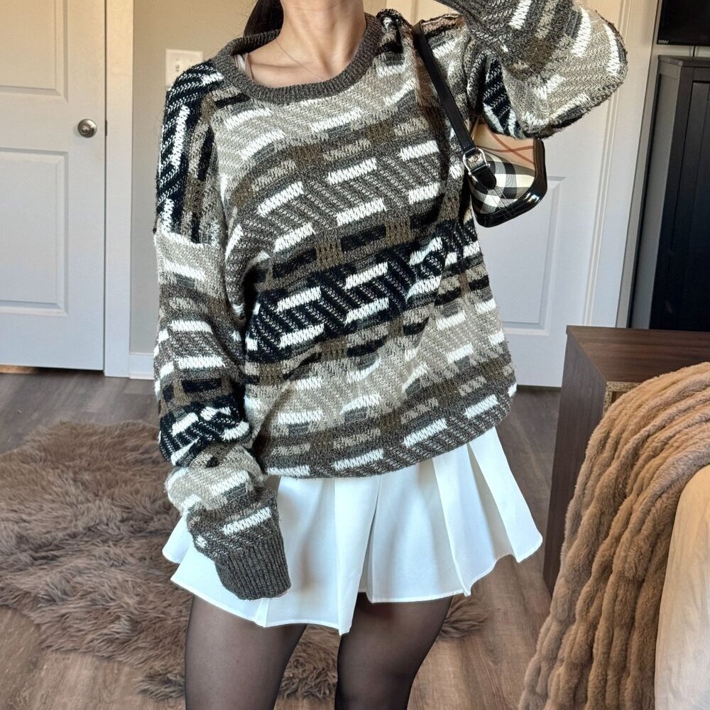 Vintage 90s Jantzen Geometric Sweater XL Brown Crewneck Scandi Cottagecore USA